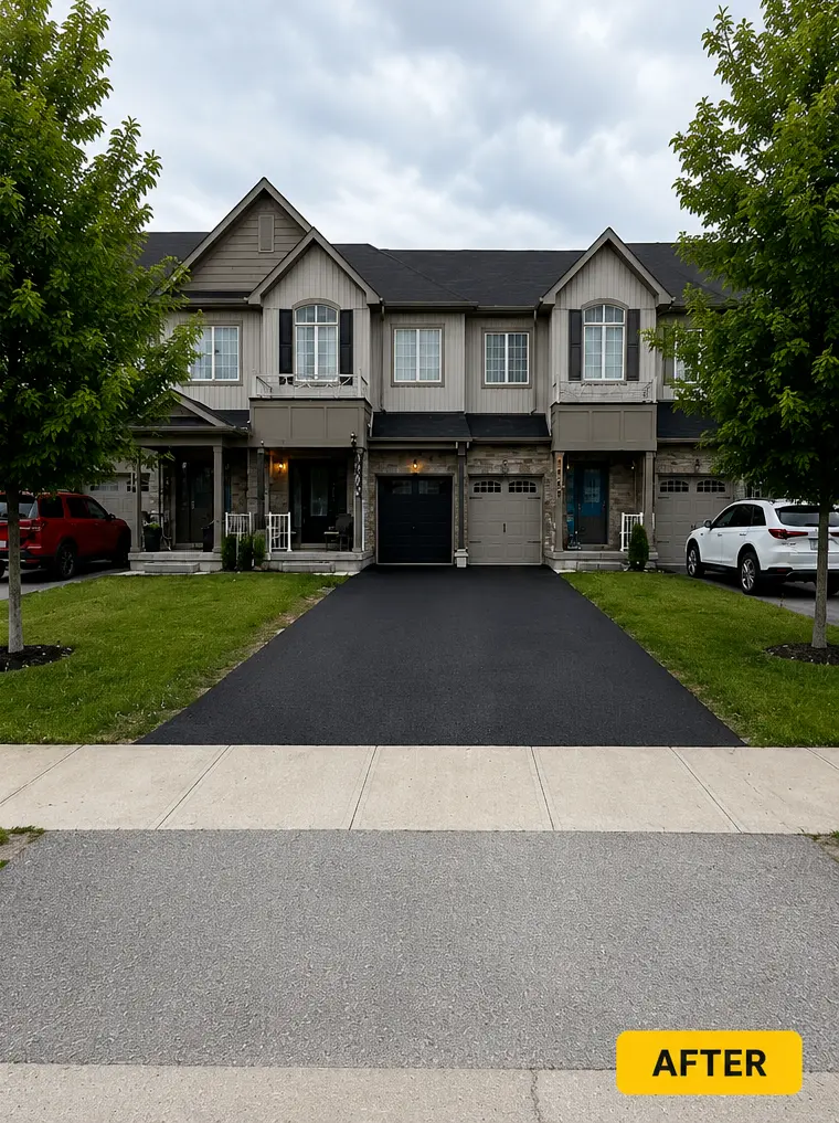 After driveway sealing at a residential townhouse driveway.